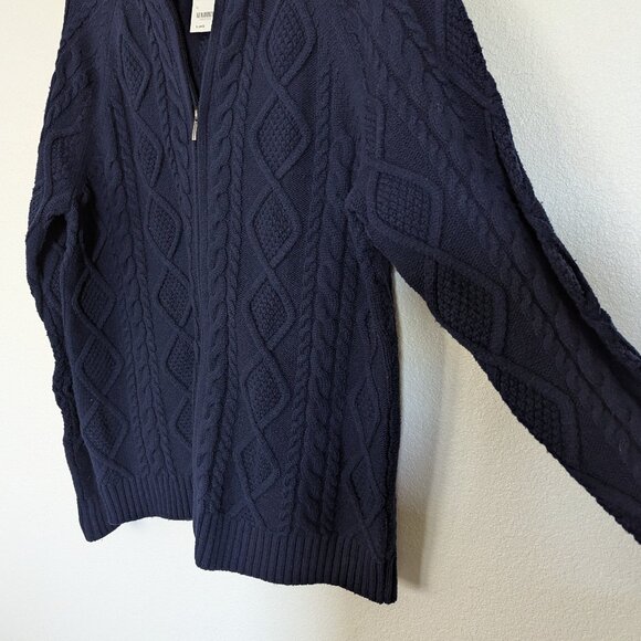 NWT Brooks Brothers Men's Merino Wool Blend Zip Up Cable Knit Sweater Navy XL - Picture 6 of 11